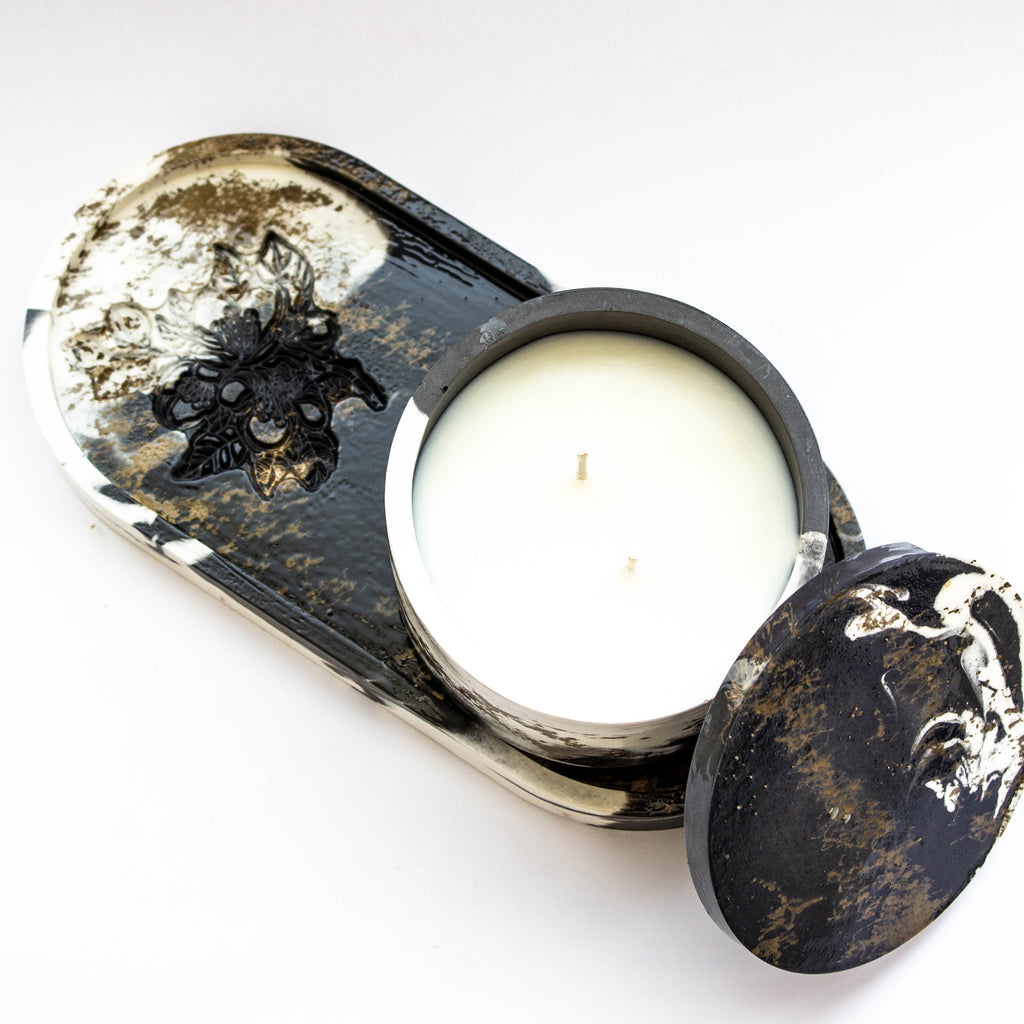 Σετ Διακόσμησης με Πορσελάνινο Δίσκο και Πορσελάνινο Δοχείο με Κερί