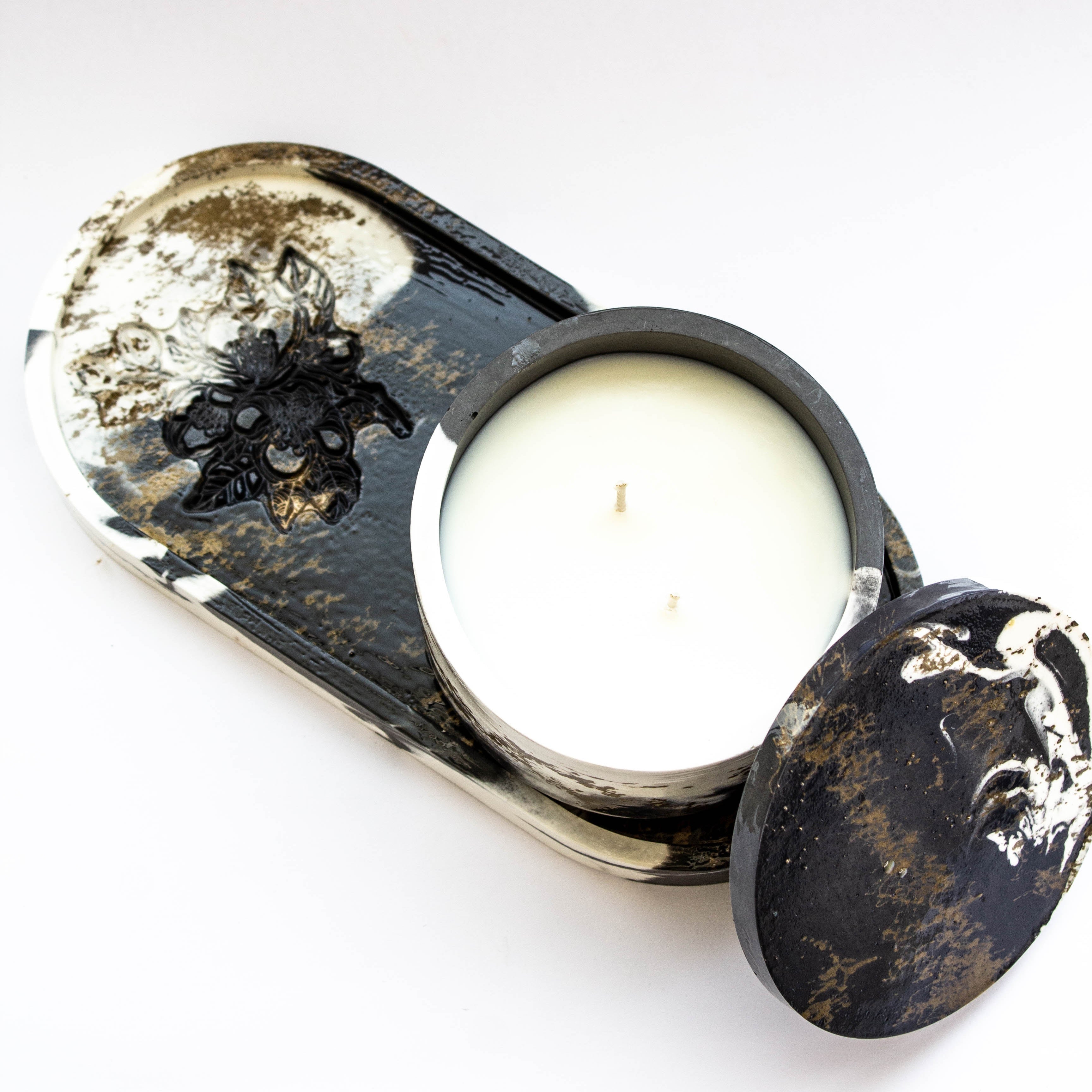 Σετ Διακόσμησης με Πορσελάνινο Δίσκο και Πορσελάνινο Δοχείο με Κερί