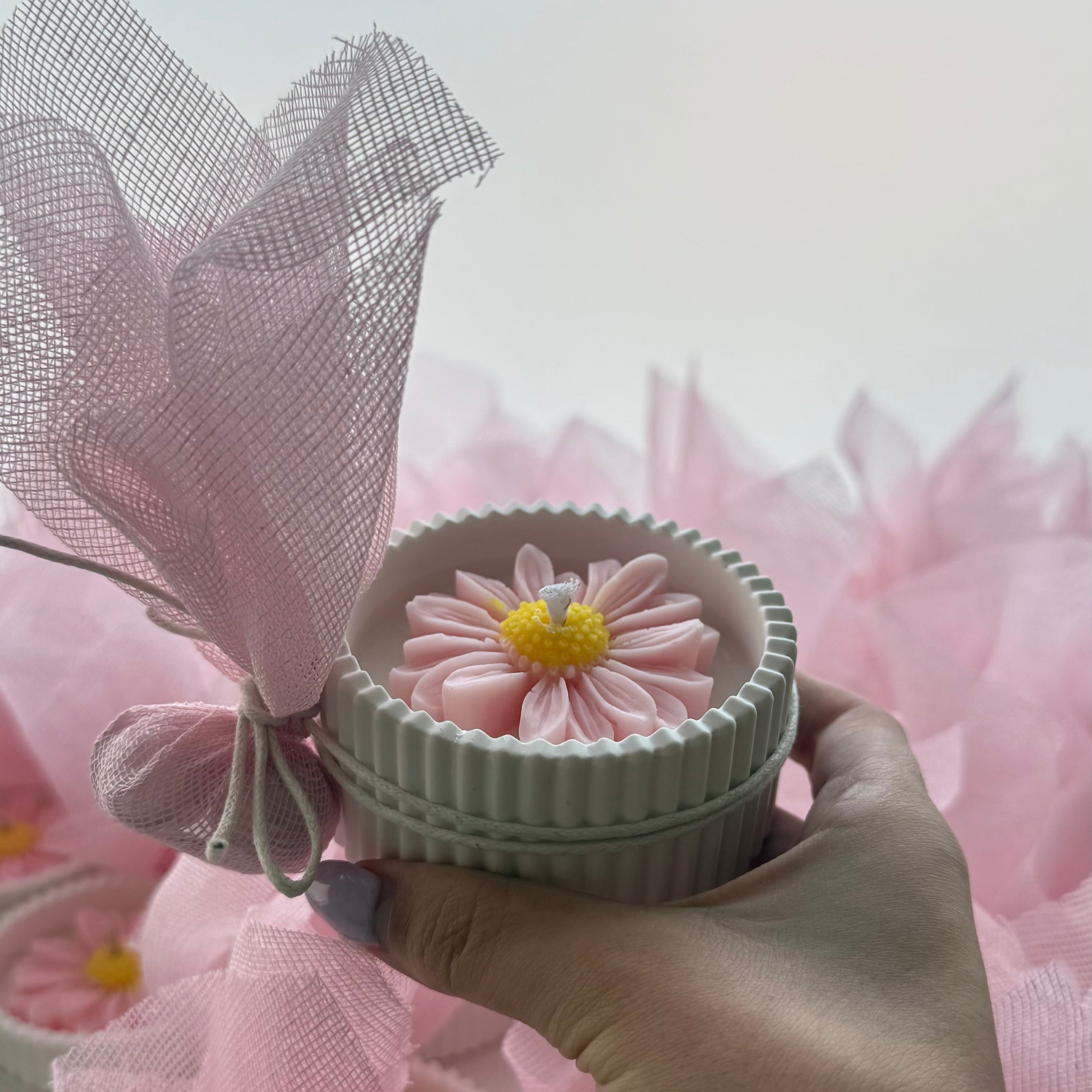 Χειροποίητη Πορσελάνινη Φοντανιέρα με Κερί και Μαργαρίτα